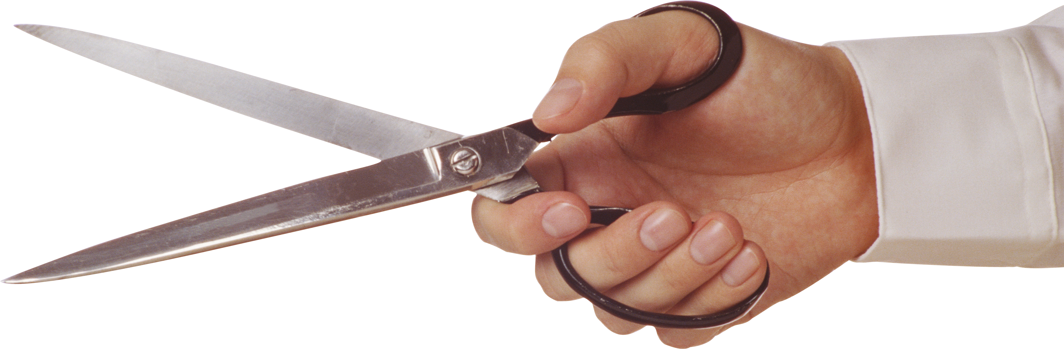Holding scissors three isolated. Hand clipart cut out