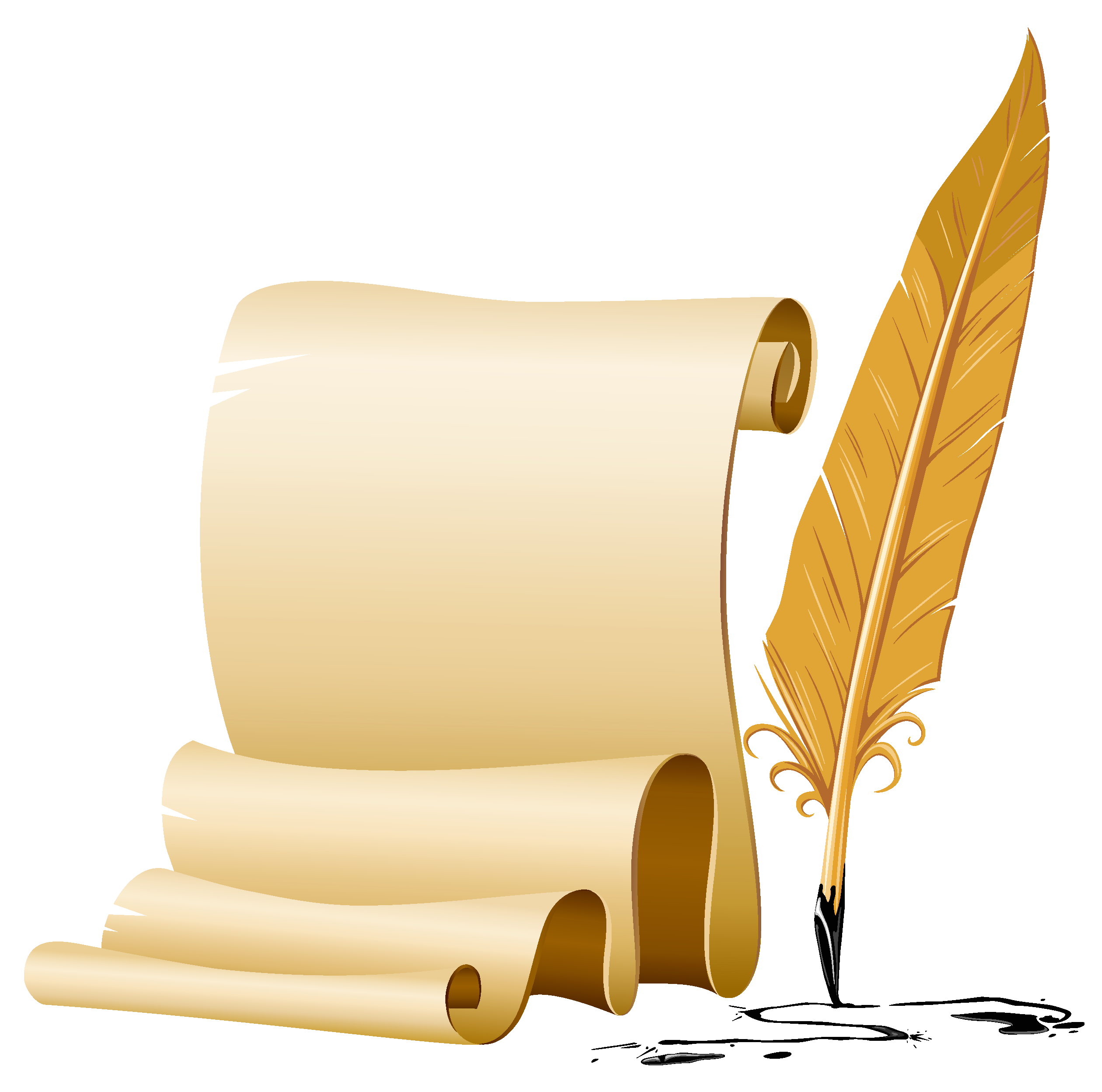 Scrolled and quill pen. Clipart writing scroll