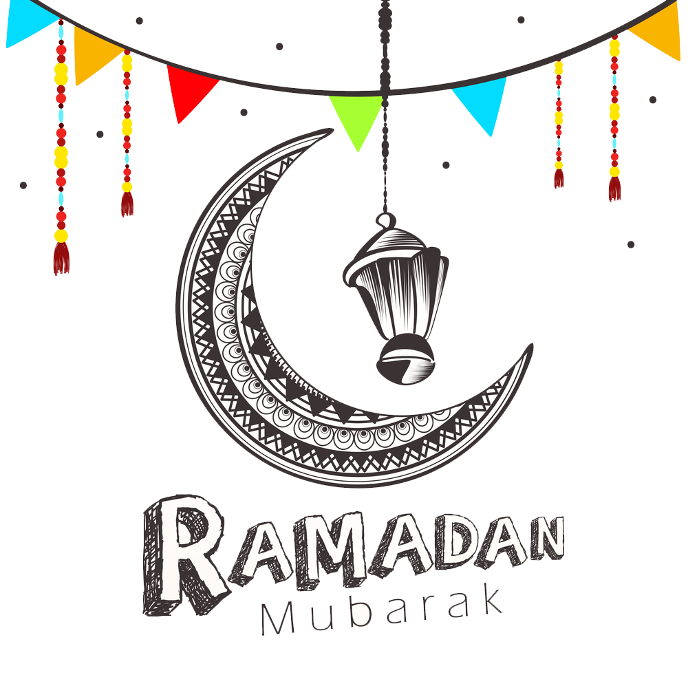 Ramadan Kareem Design With Arabic Calligraphy In The Shape Of A Crescent Moon