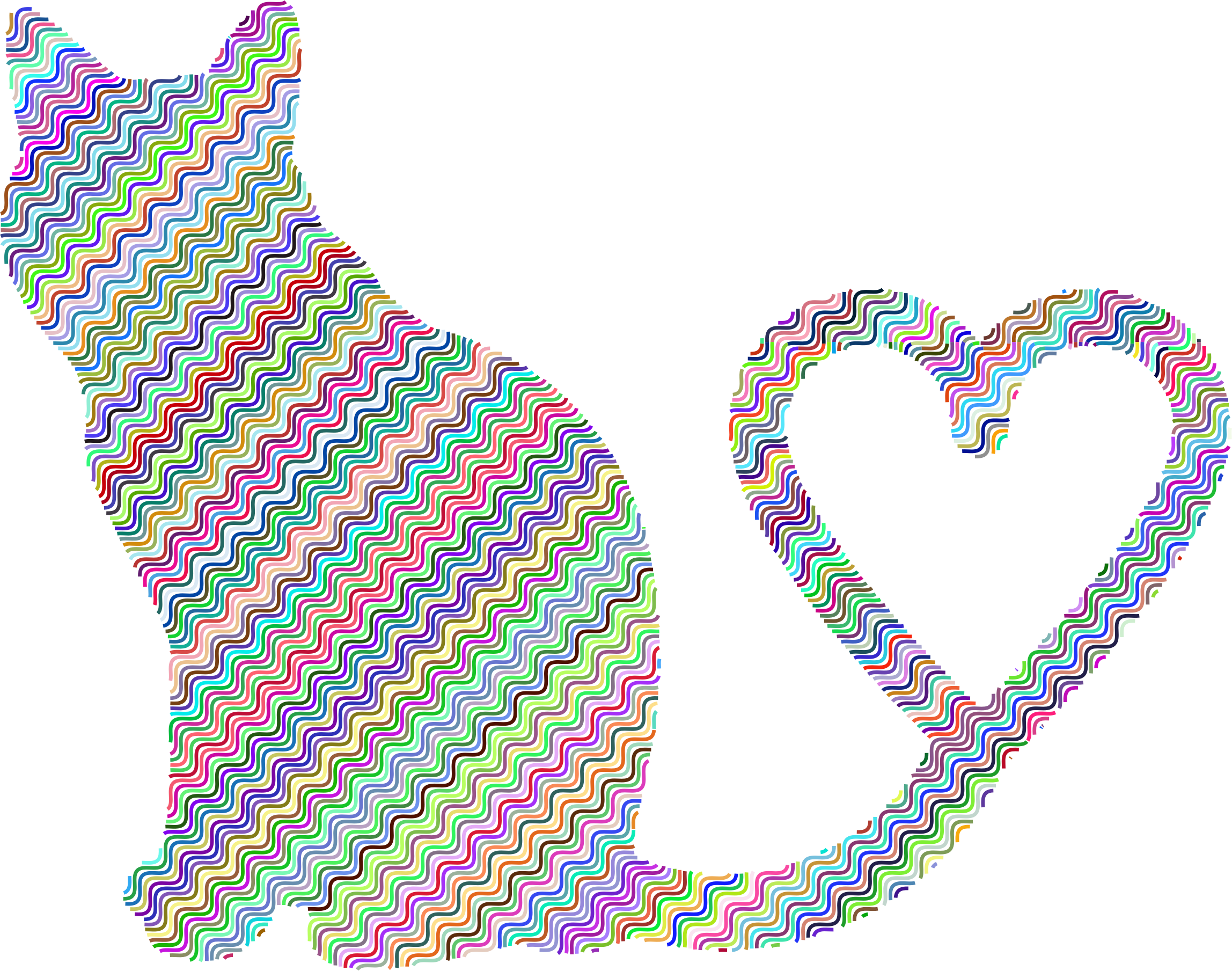 Cat silhouette tail waves. Clipart heart wave