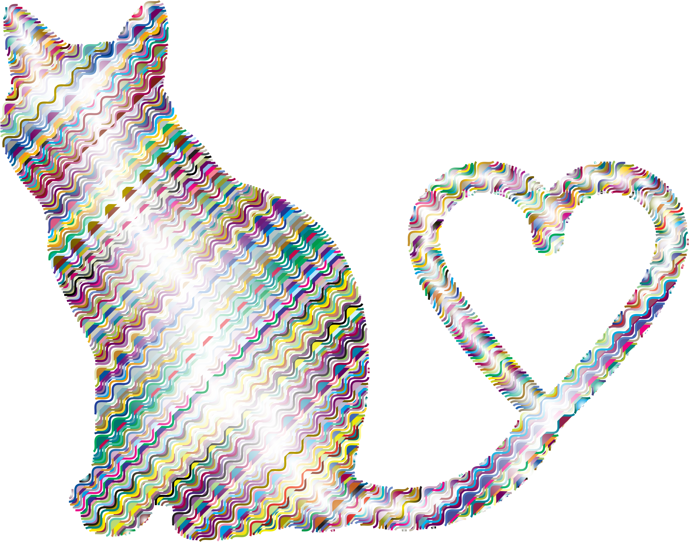 Clipart heart wave. Cat silhouette tail waves