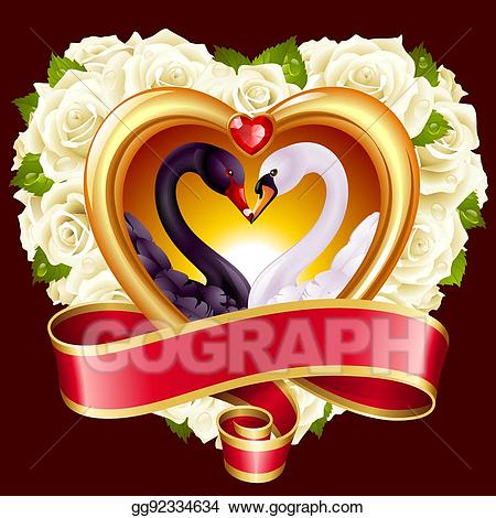Vector roses and swans. Clipart hearts swan