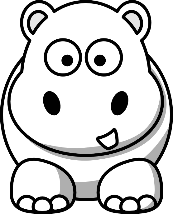 Cartoon hippo black white. Panda clipart easy