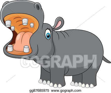 Hippo clipart carton. Vector cartoon roaring illustration