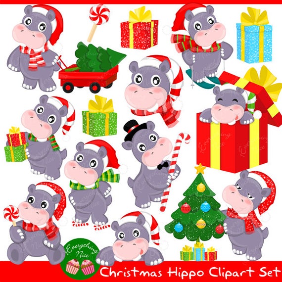 hippopotamus clipart christmas hippopotamus