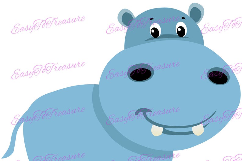 Clipart hippo jungle. Digital download animal jpeg