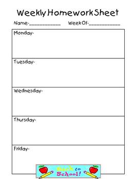 Weekly complete set products. Clipart homework homework sheet