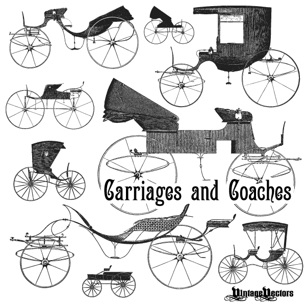 Vector art old carriages. Wheel clipart wild west