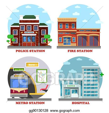 Vector art fire station. Hospital clipart public hospital