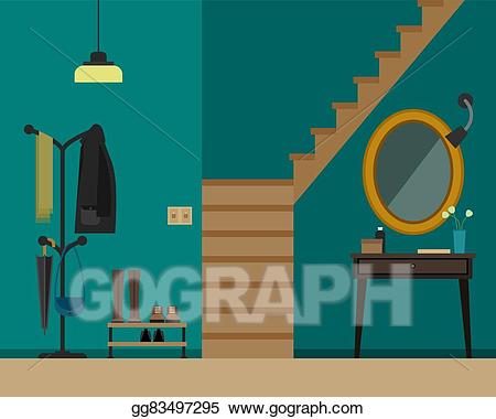 Vector interior with furniture. House clipart hall