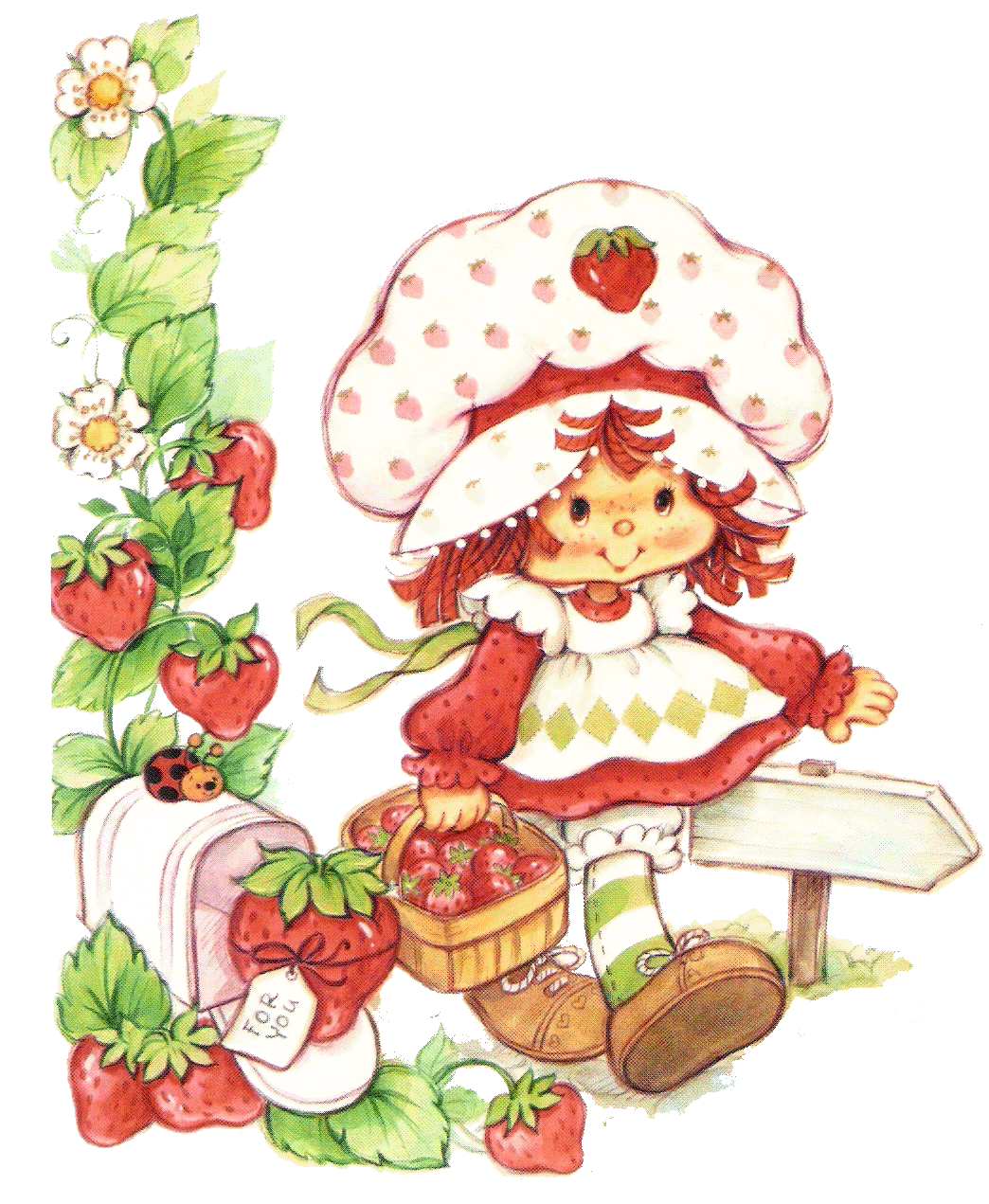 New retro vintage strawberry. Record clipart throwback