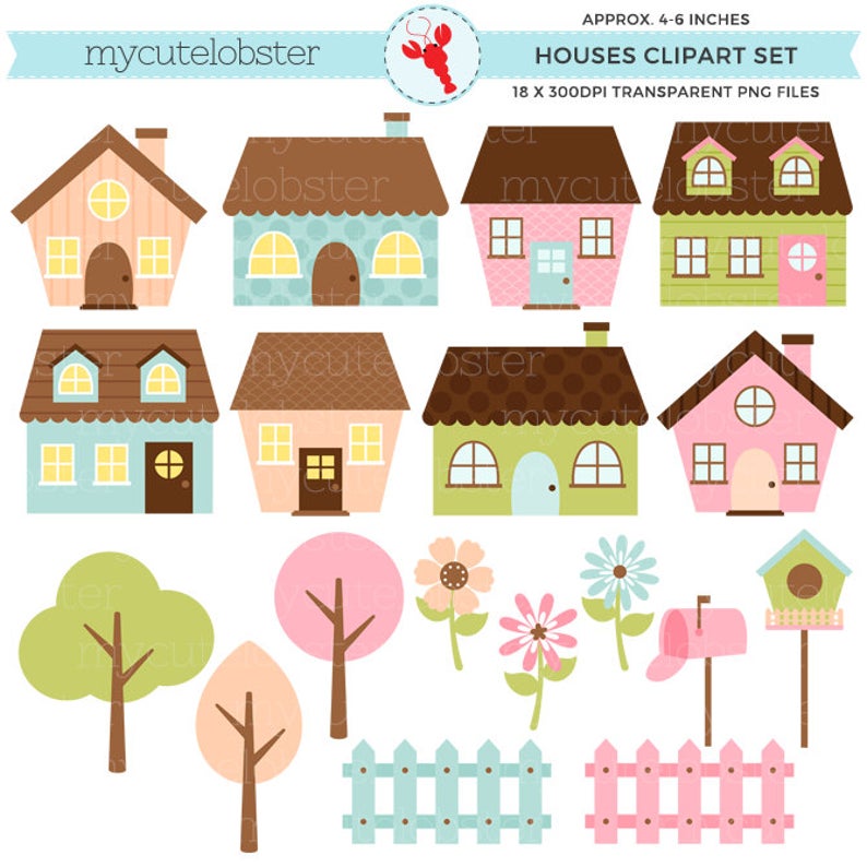 Clipart houses cute. Set clip art of