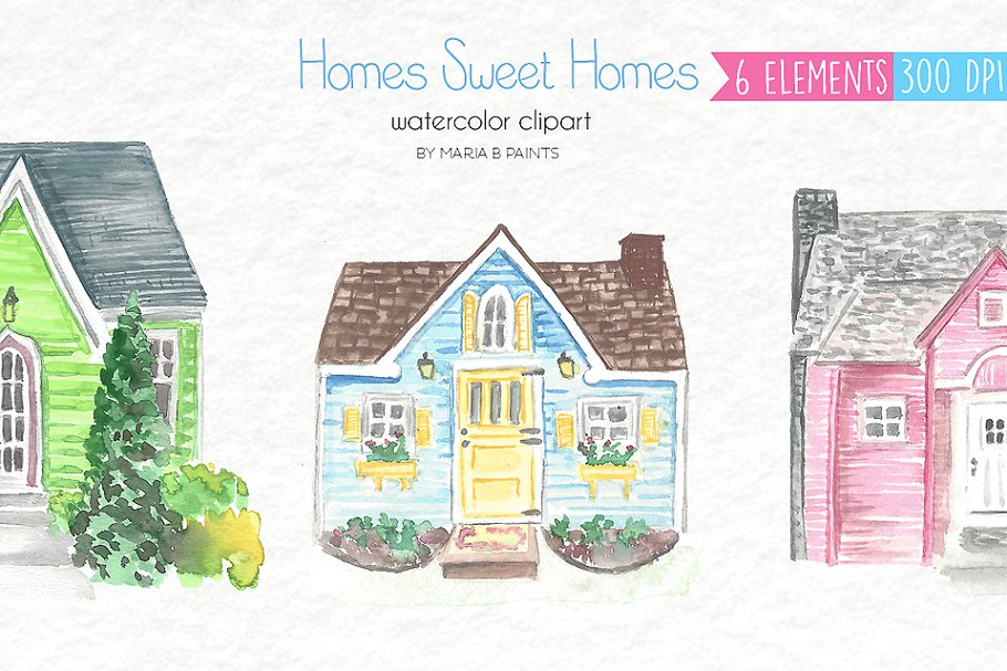 houses clipart watercolour