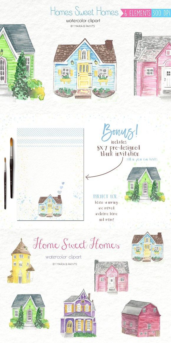 clipart houses watercolour