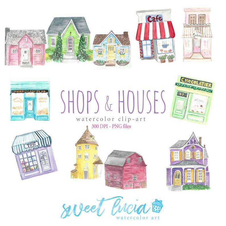 clipart houses watercolour