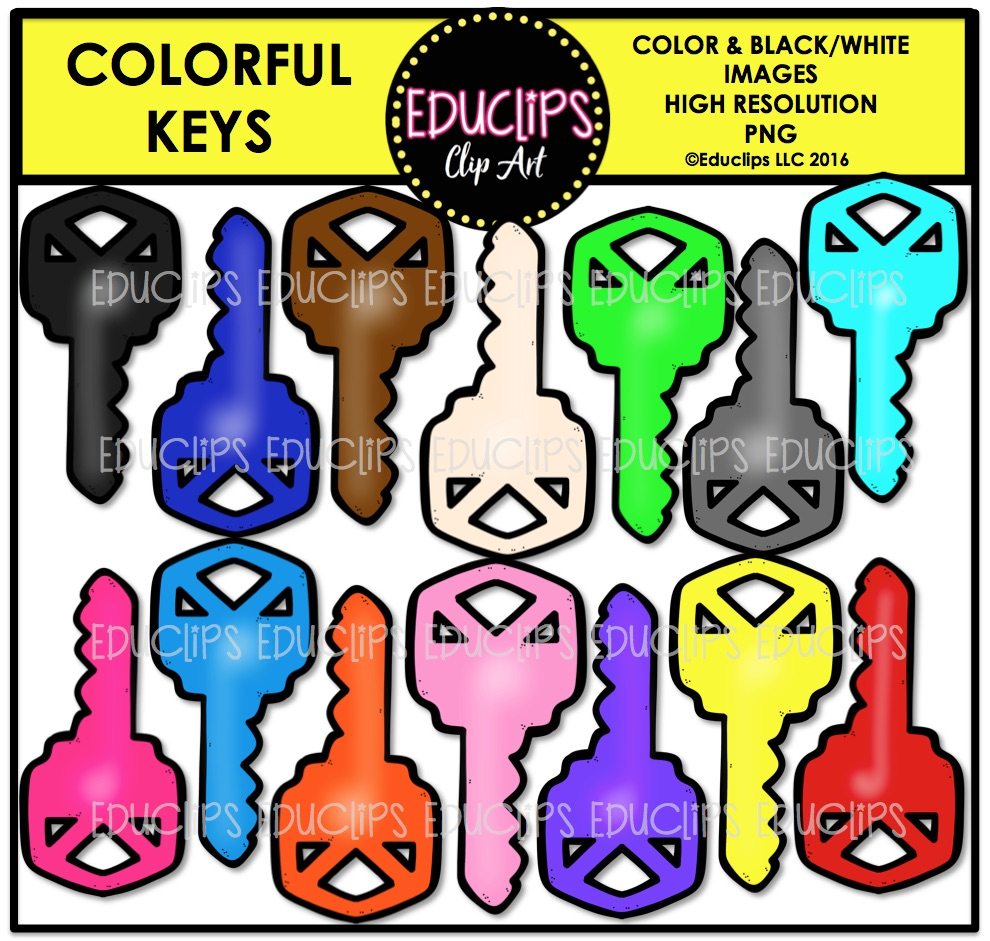 Keys clip art bundle. Clipart key colorful key