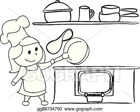 Clipart kitchen drawing. Eps vector girl in