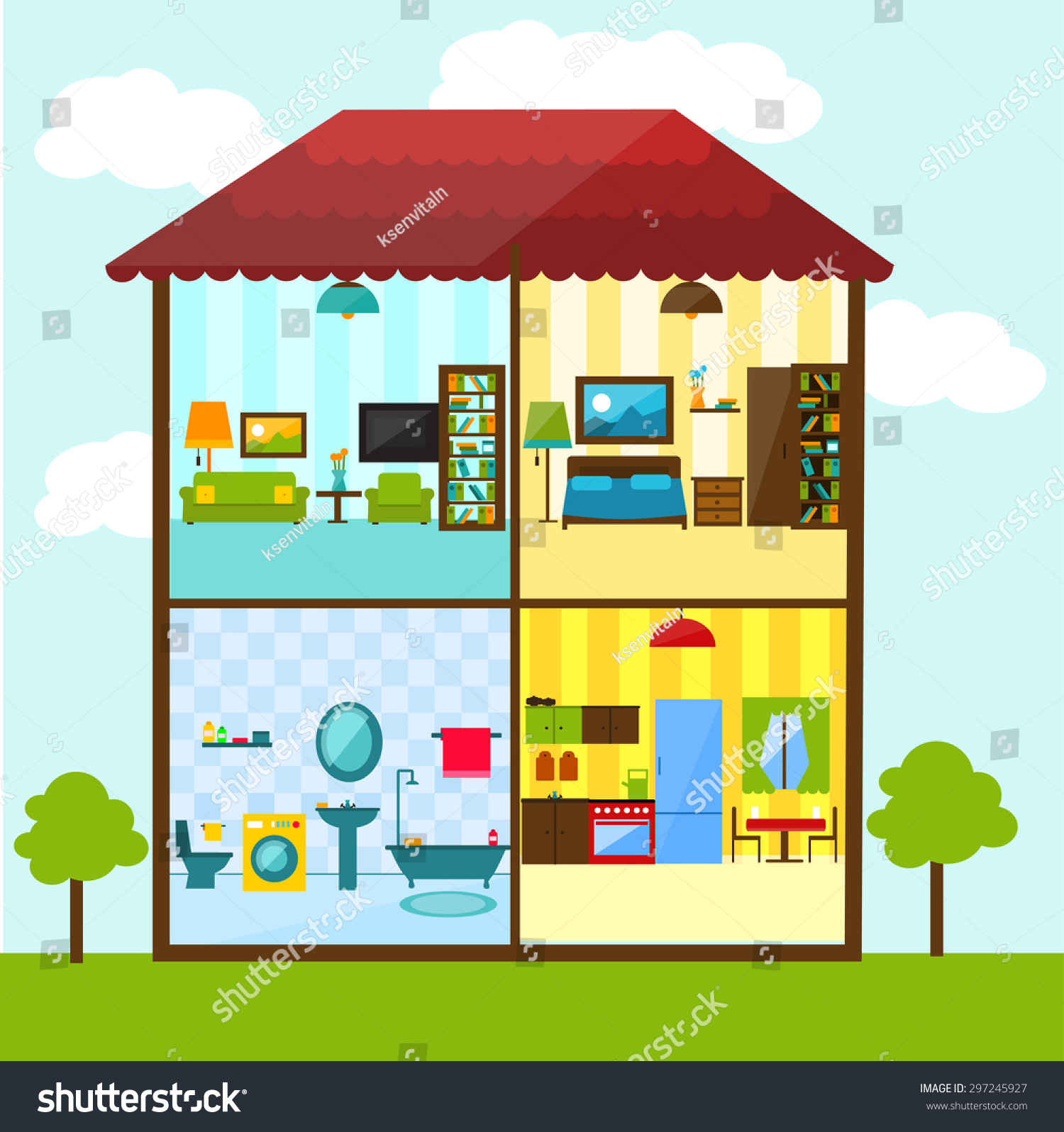Clipart kitchen living room.  bedroom bathroom crosssection