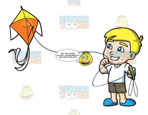 A delighted boy flying. Clipart kite beautiful