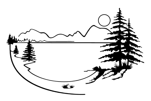 clipart lake black and white
