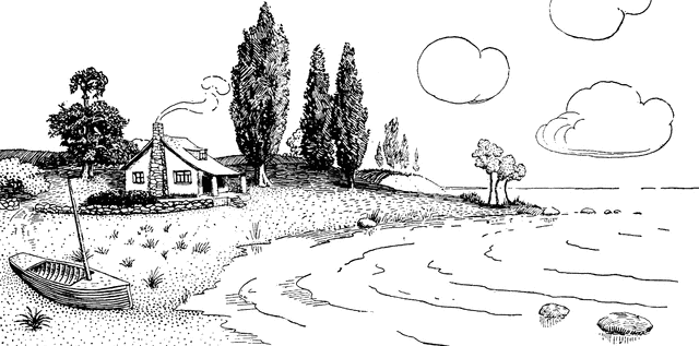 Etc . Clipart lake cottage