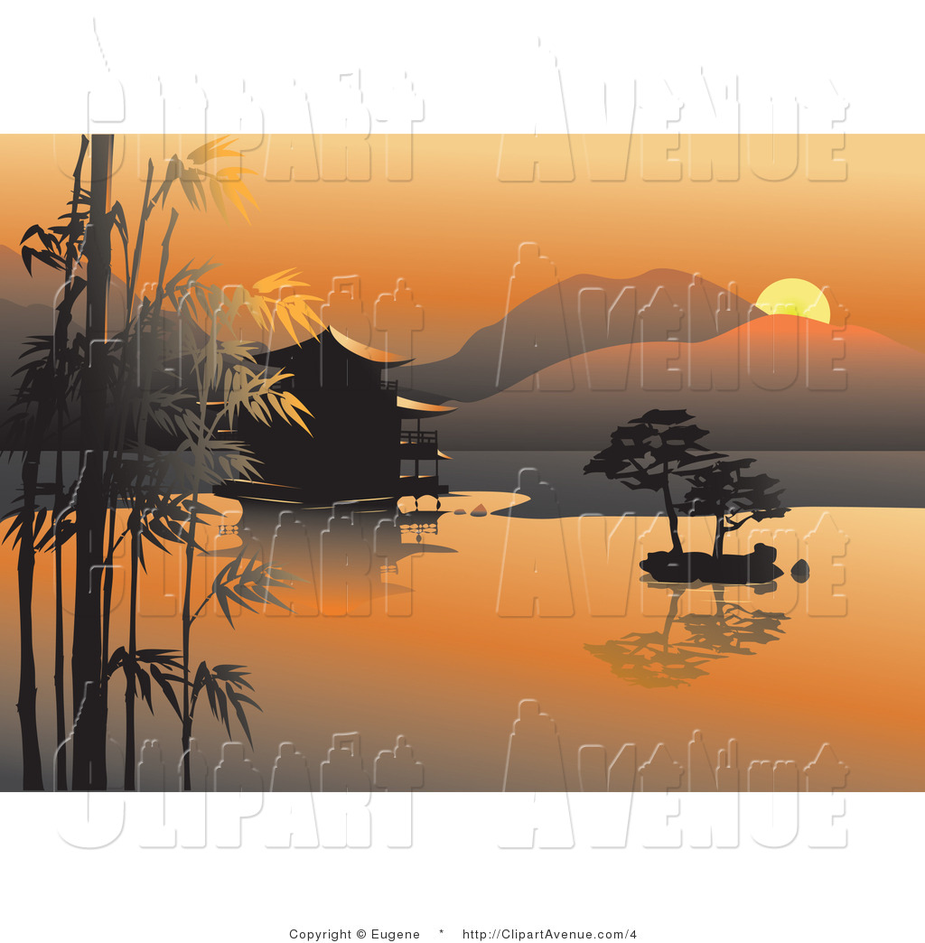Sunset clipart lake sunset. Avenue of an asian