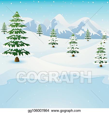 Lake clipart winter. Vector mountain landscape with