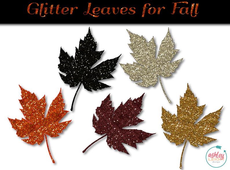clipart leaves glitter