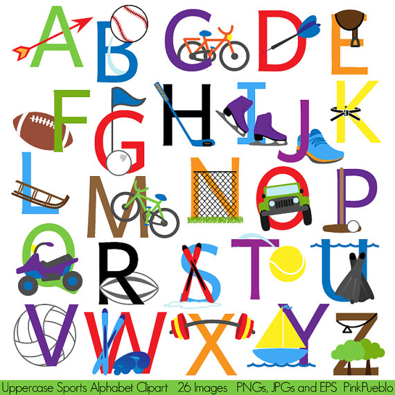 Sports alphabet font with. Letter clipart sport