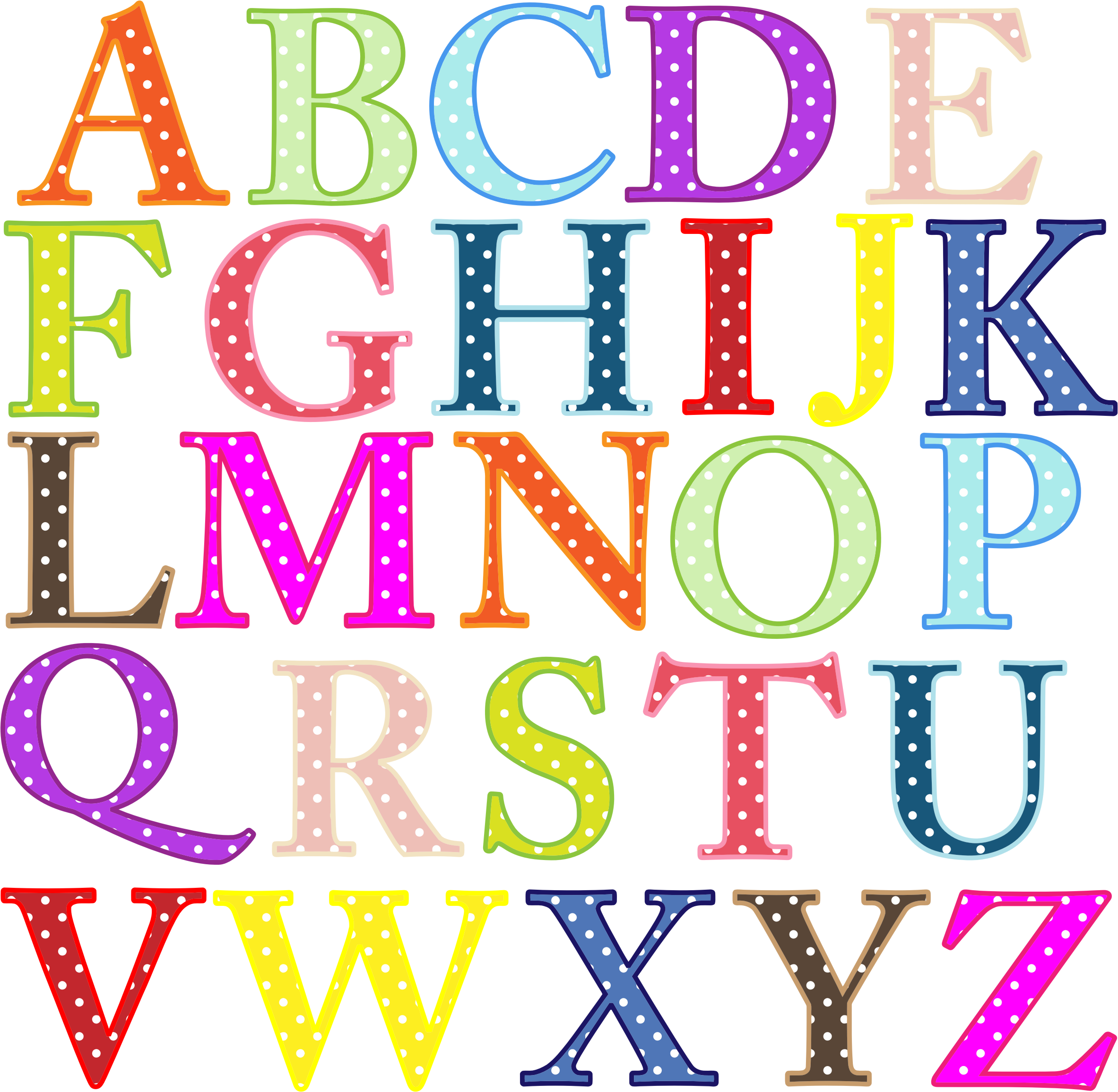 Dot clipart colour full. Alphabet colorful uppercase fonts