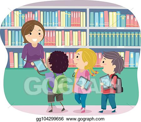 Vector art stickman kids. Librarian clipart borrowing