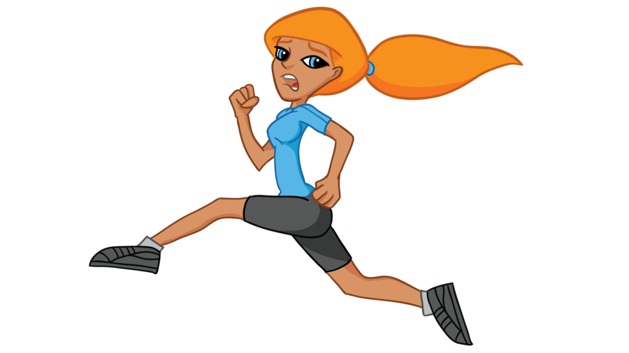 Cartoon woman running by. Exercise clipart animated