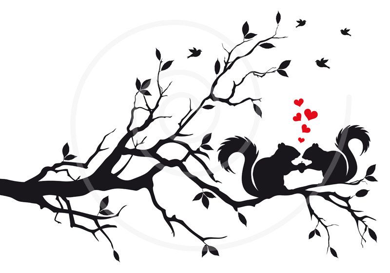 Squirrels on tree in. Clipart squirrel love