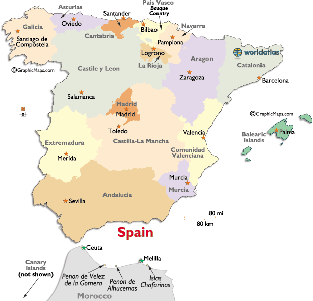 Spain regions map . Europe clipart labled
