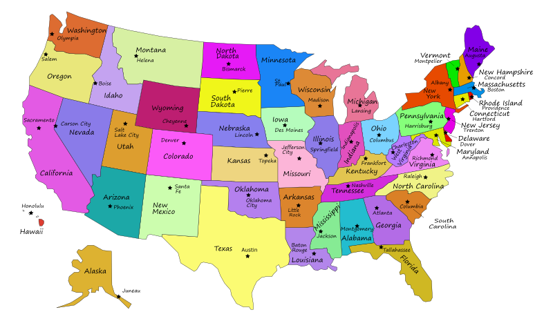United states and capitals. Map clipart physical map