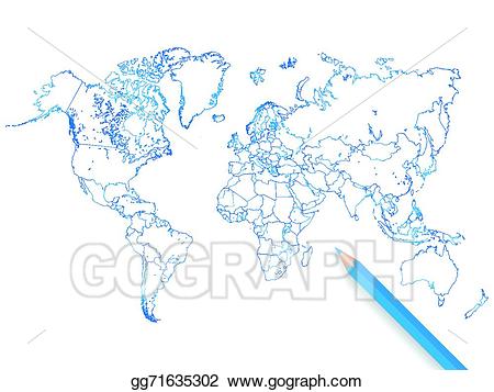 Vector art colored world. Clipart map pencil
