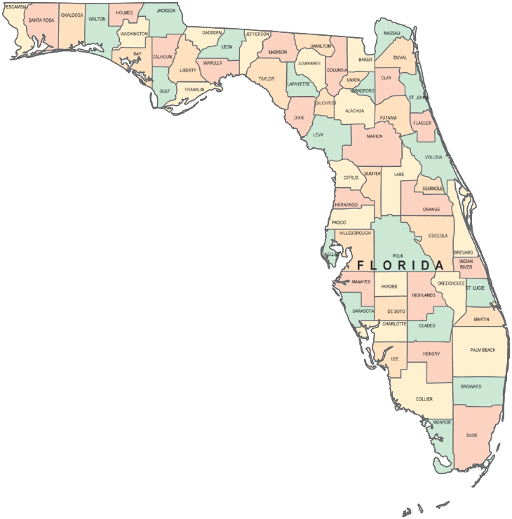 Map fl counties of. Florida clipart printable