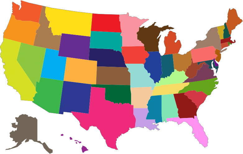 Multicolored united states map. Country clipart state