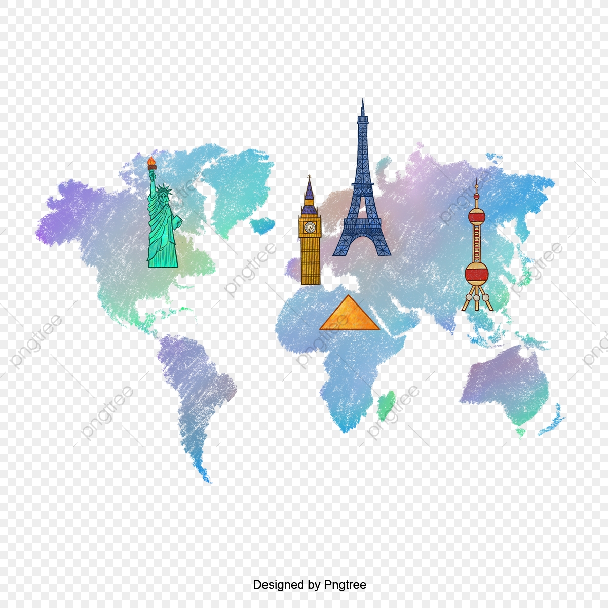 Map clipart designed. Travel illustration hand painted