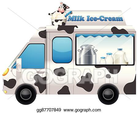 Vector food truck selling. Clipart milk seller