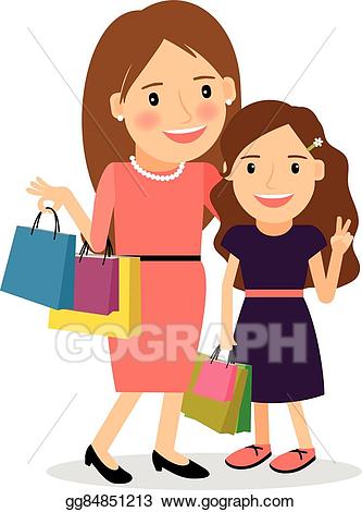 Vector and daughter day. Mom clipart shopping