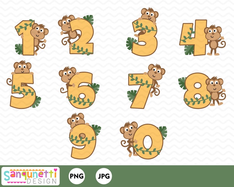 Clipart monkey number. Numbers birthday digital art