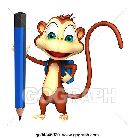 Clipart monkey pencil. Stock illustrations cute cartoon