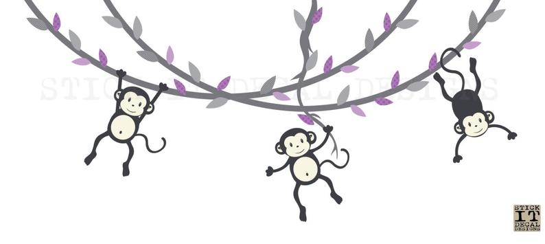 Wall decal sticker nursery. Clipart monkey vine
