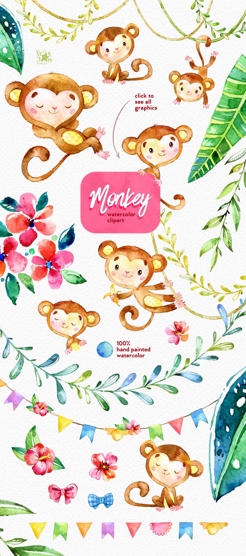 monkey clipart watercolor