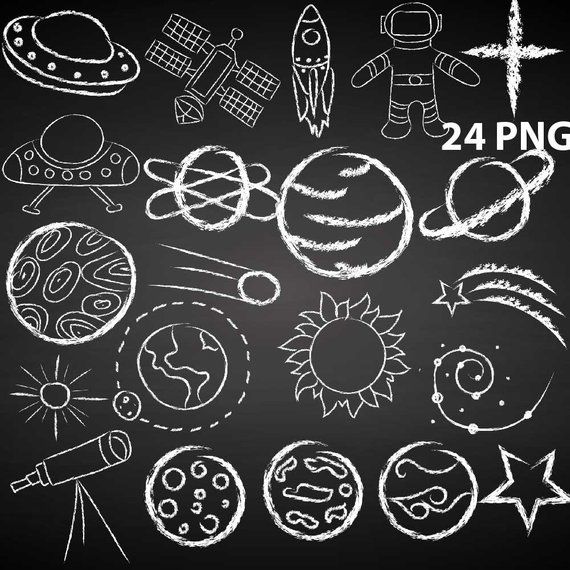 Outer space doodle made. Moon clipart chalkboard