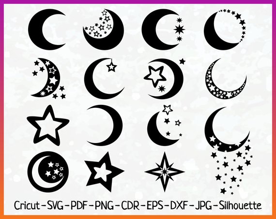 Moon clipart pdf. Svg bundle star lunar