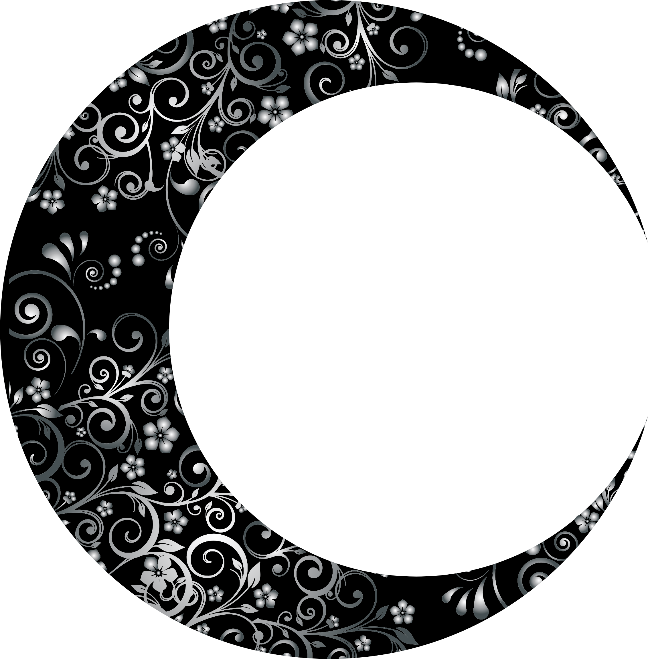 Prismatic floral crescent mark. Clipart moon vector