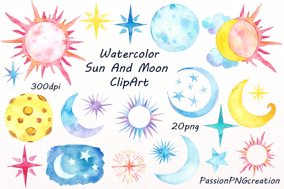 clipart moon watercolor