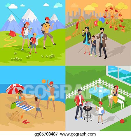 Clipart park play yard. Vector family holiday barbecue